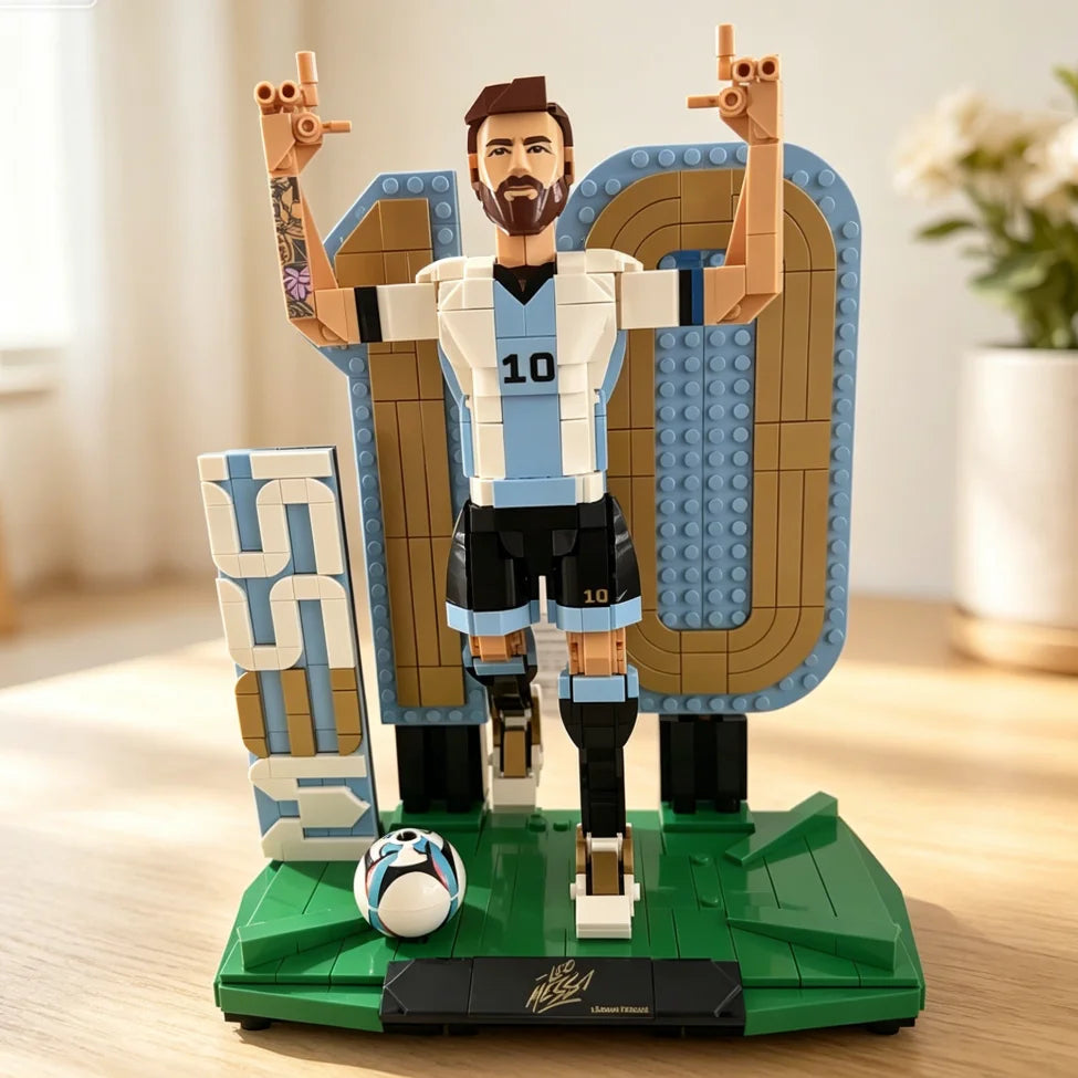 2026 Popular 958pcs Football Superstar Number 10 Lionel Football Legend Building Block Puzzle Model Toy Birthday Ornament Gifts