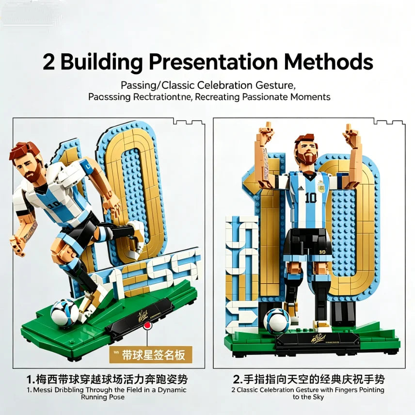 2026 Popular 958pcs Football Superstar Number 10 Lionel Football Legend Building Block Puzzle Model Toy Birthday Ornament Gifts